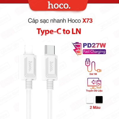 Cáp sạc nhanh TypeC to IP PD27W Hoco X73 hỗ trợ truyền dữ liệu dùng cho ip6/7/8/X/11/12/13/14promax dài 1M