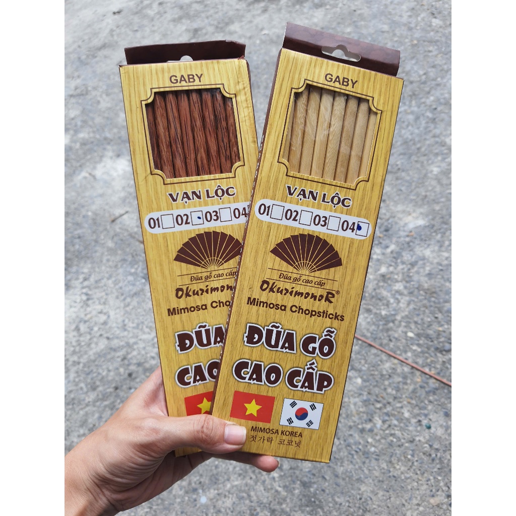 Đũa gỗ trơn cao cấp Vạn Lộc 1 hộp 10 đôi OkurimonoR Mimosa Korea xuất khẩu Hàn Quốc Mimosa Chopstick