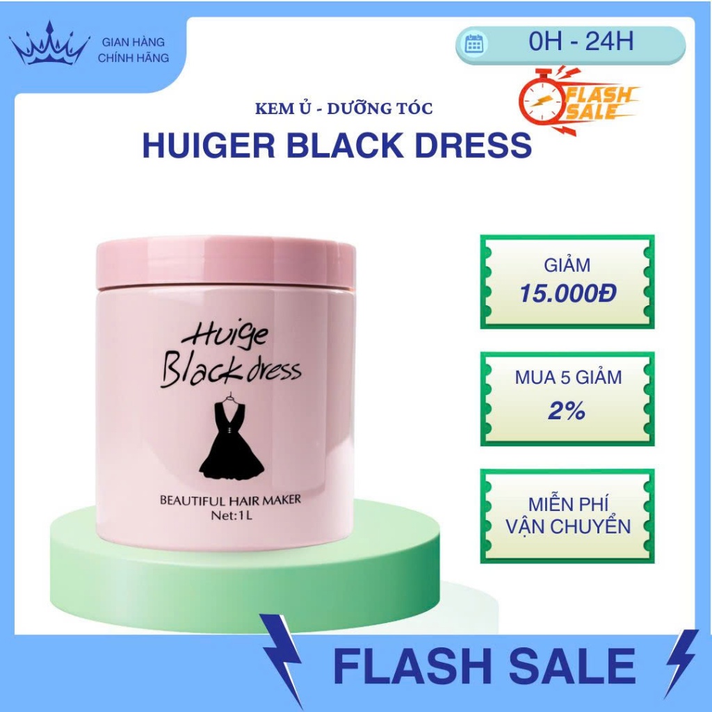 Kem ủ tóc mềm mượt, Kem ủ xả dưỡng tóc Huiger Black dress 1000ml