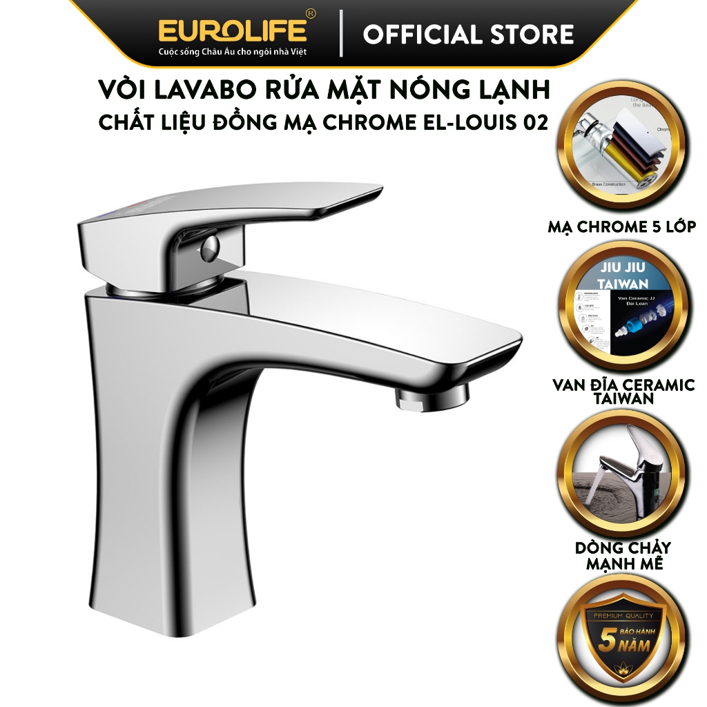 Vòi Lavabo nóng lạnh thiết kế mới mạnh mẽ cho chậu rửa mặt Eurolife EL-LOUIS 02