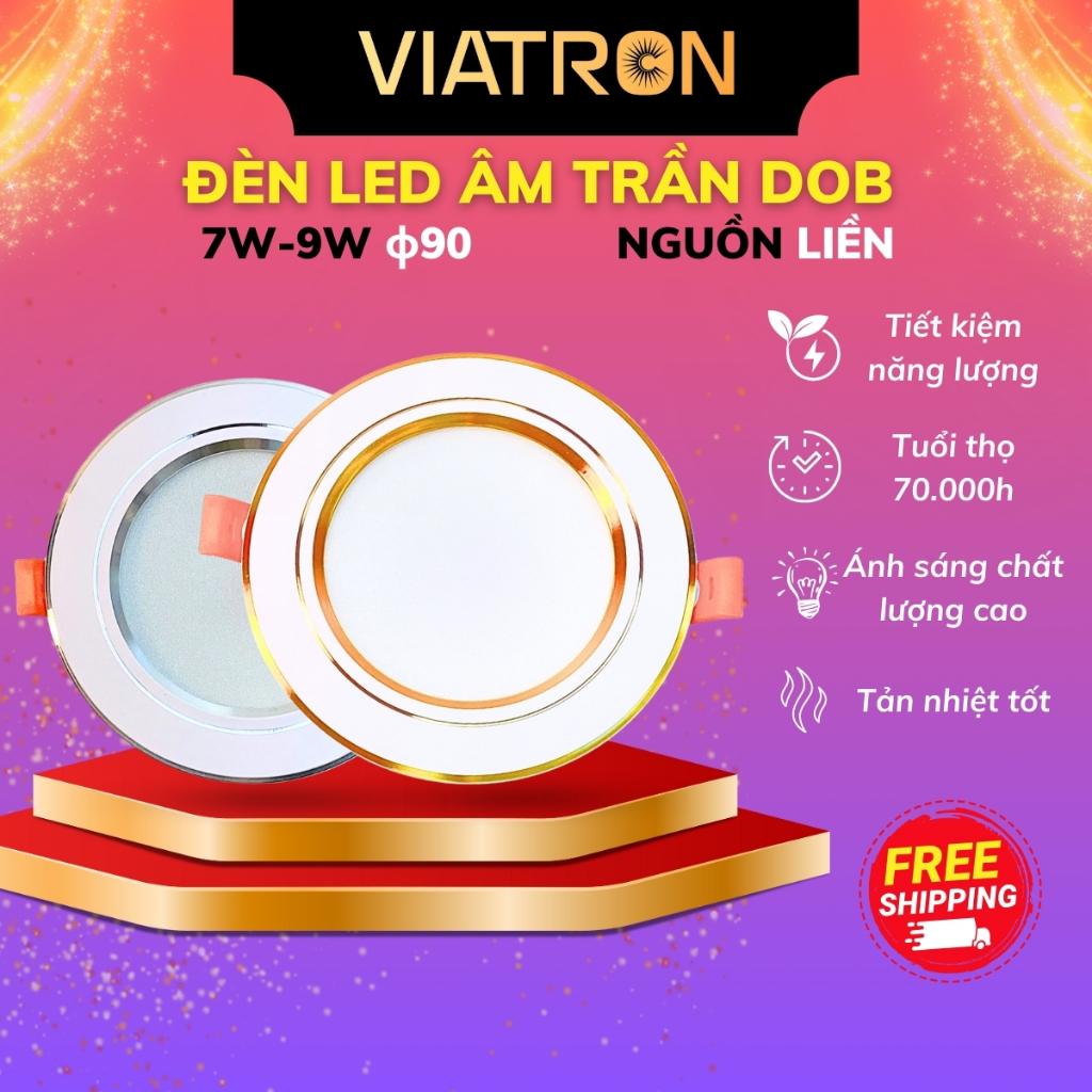 [Hỏa Tốc] LED Âm Trần 7W 9W Phi 90 Đế Đúc Nguồn Liền, Tích Điện Trắng Tích Diện Trung Tính, Bảo Hành 12 Tháng VIATRON