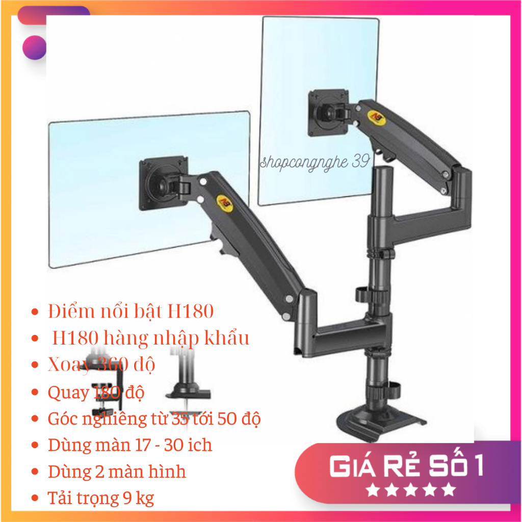 Giá Treo Hai Màn Hình máy tính NB H180 22-30 Inch - Tay Treo Màn Hình Kép Xếp Màn Trên Dưới