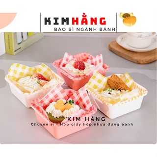 Set 50 hộp vuông caro đựng bánh lạnh , hộp đựng kẹp hoa sứ ,  hộp vuông nhìu màu 420ml đựng mousse - tiramisu ,......