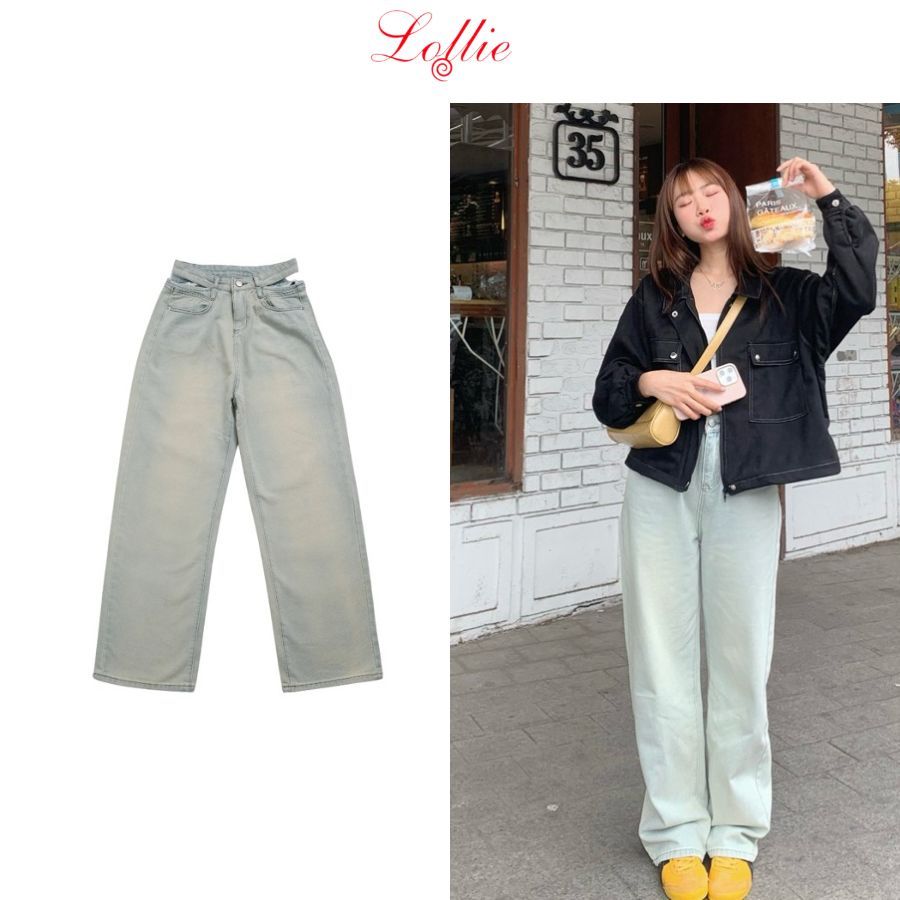 LOLLIE STUDIO -  Quần cullotes jeans cut out eo QB281 quần dài demin thiết kế cao cấp chất liệu mềm mại
