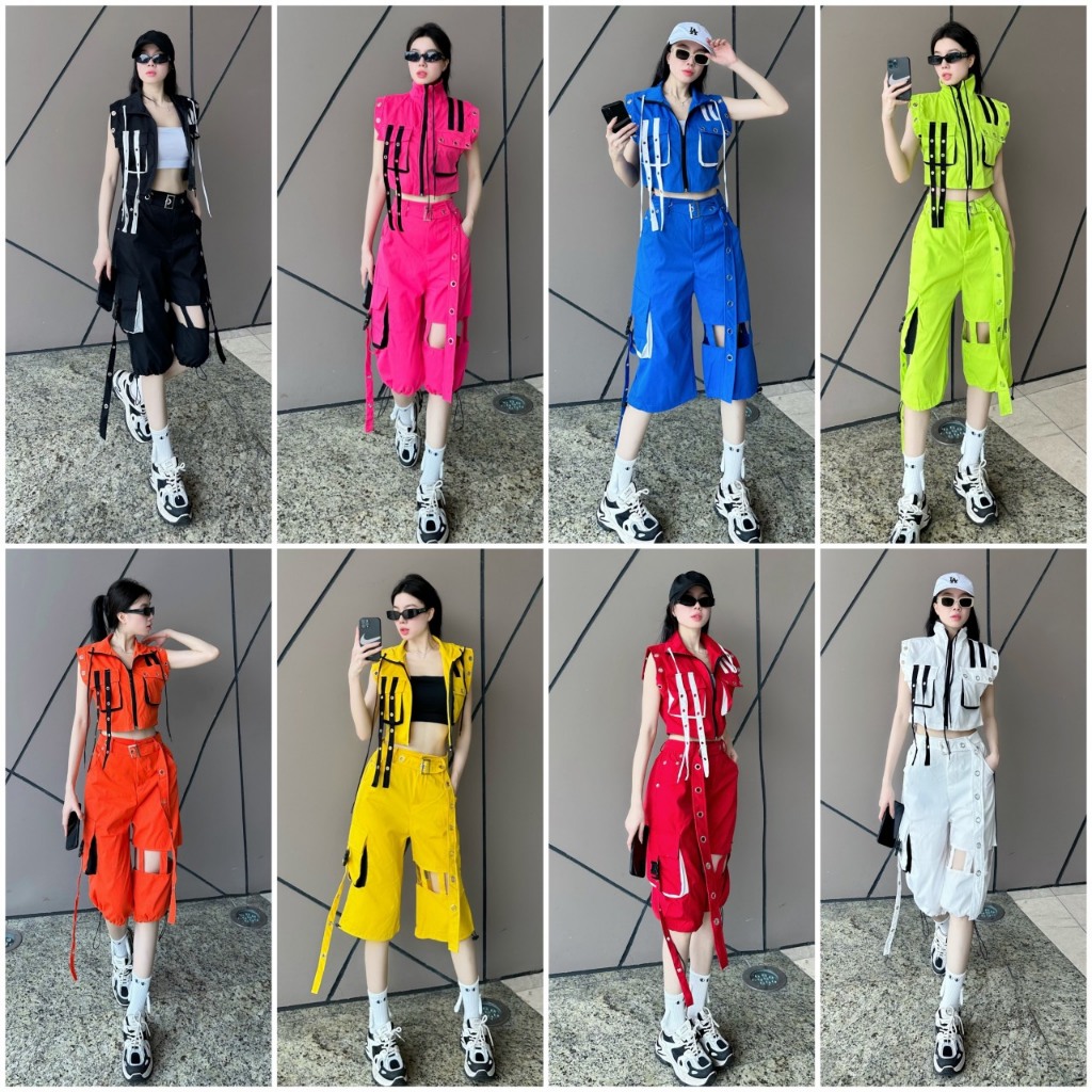 NalS-Bộ đồ nữ(CÓ TÁCH RỜI) bộ tập quần lửng chất kaki,áo kaki 3 lỗ kéo khoá zumba, Shuffle, dân vũ