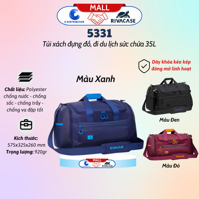 [HỎA TỐC] Túi xách du lịch Rivacase 5331 sức chứa 35L - Bảo hành 24 tháng - Hàng chính hãng