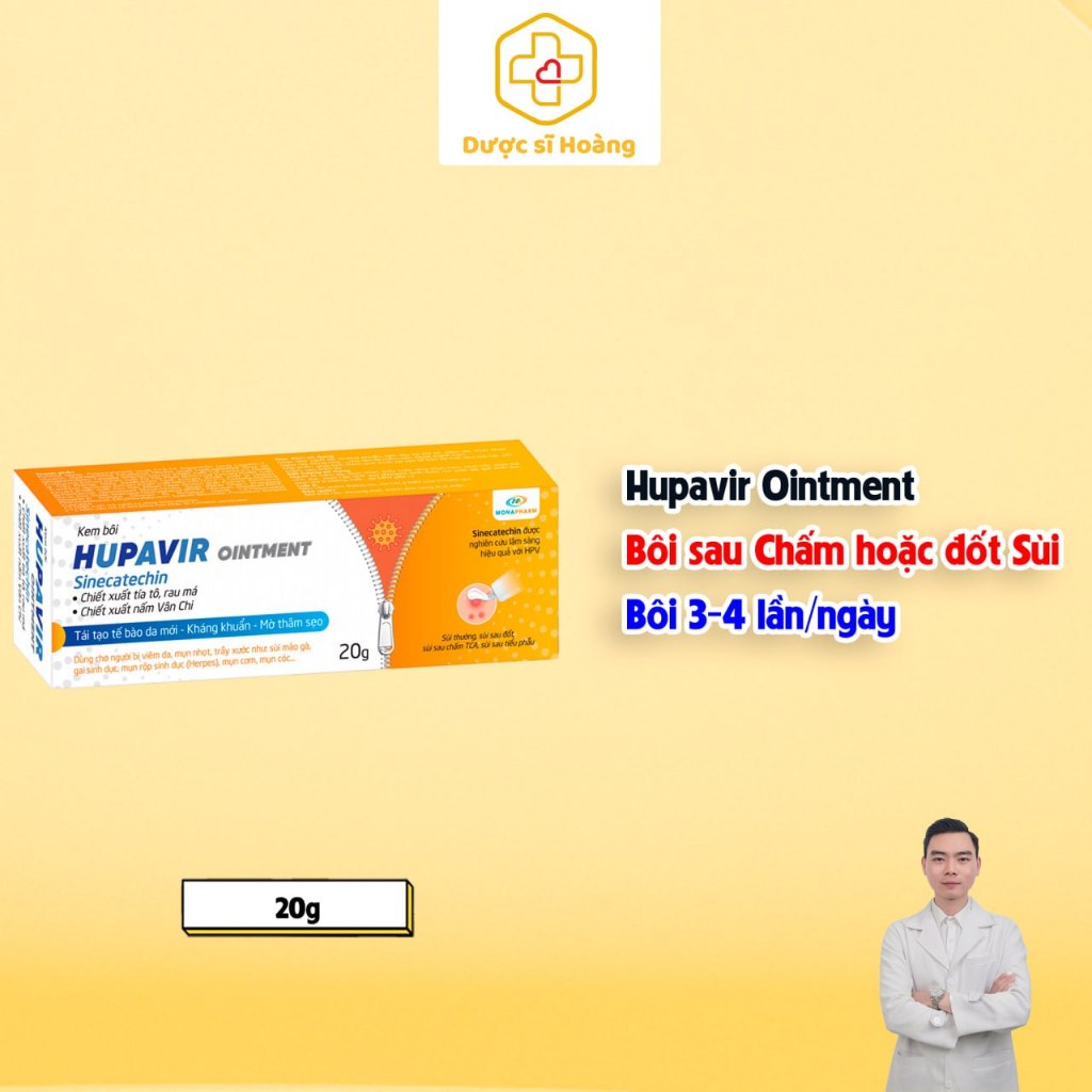 Hupavir Ointment 20 gam - Bôi sau đốt sùi, sau khi chấm Hupavir TCA, Hỗ trợ giảm sùi cho nam và nữ ở