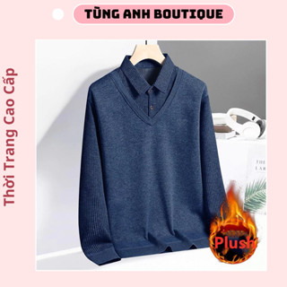  Áo Len Trung Niên Nam Lót Nỉ Nhung Ấm Cổ Sơ Mi Lịch Lãm - Áo Len Tặng Bố Hàng Quảng Châu 