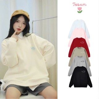 Áo sweater nỉ ép Hàn form rộng thêu logo TOSUN basic phong cách Hàn Quốc