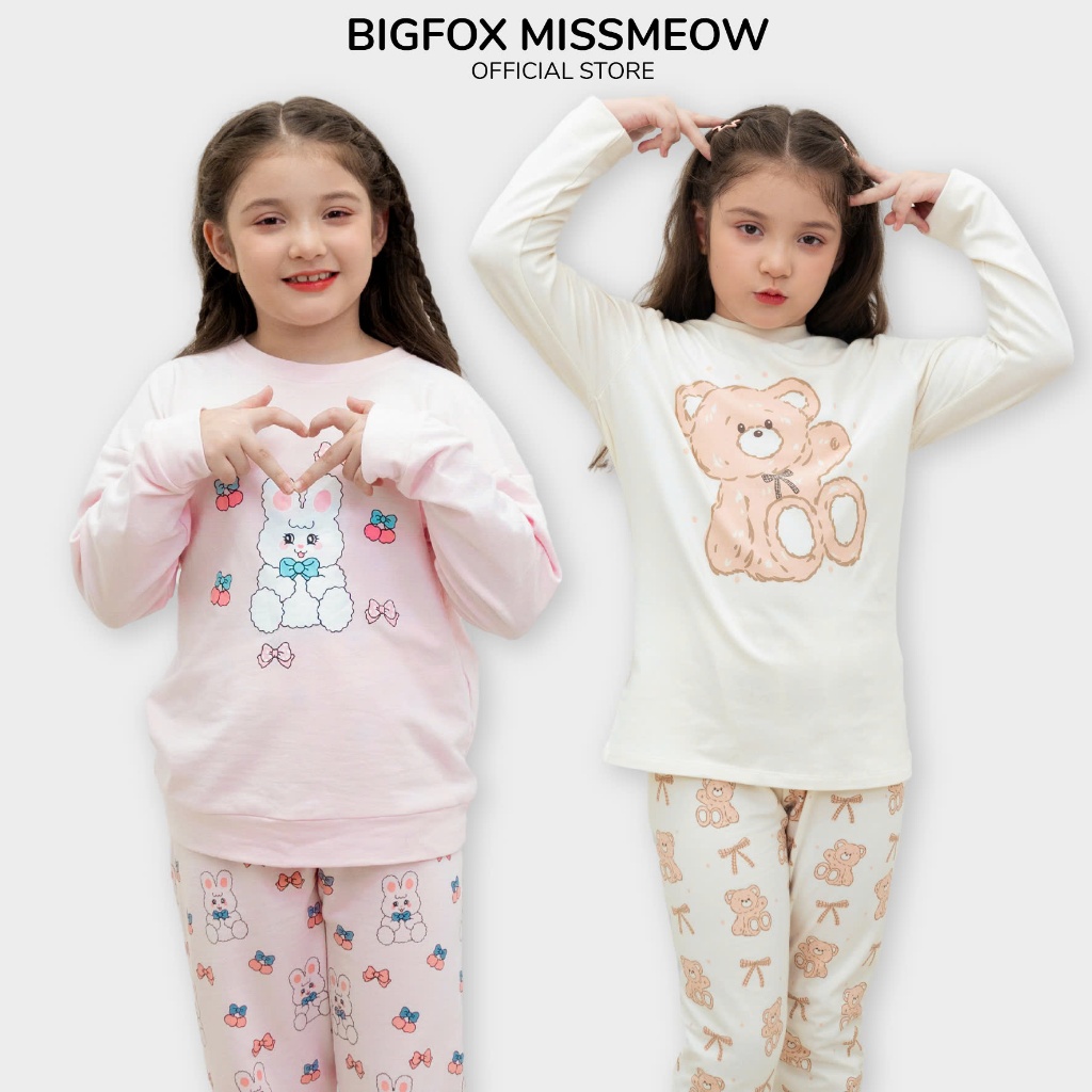  Quần áo dài tay thu đông cho bé gái size đại BIGFOX MISS MEOW màu hồng be cỡ trẻ em 3-11 tuổi 30kg 