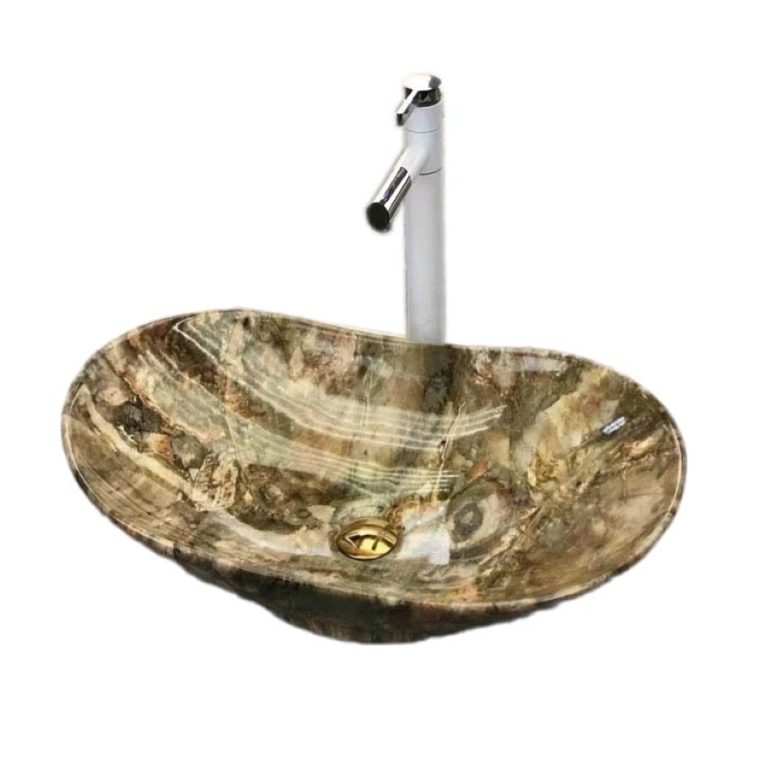 Chậu lavabo vân đá màu nâu vàng làm bằng sứ kiểu thuyền mã 601S