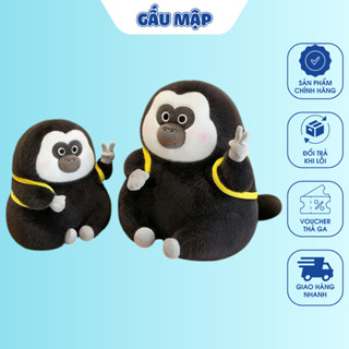 Gấu Bông Khỉ Saki Đeo Balo Chuối, Thú Nhồi Bông Khỉ Đen Đáng Yêu Lông Mềm Mịn Cao Cấp Gấu Mập