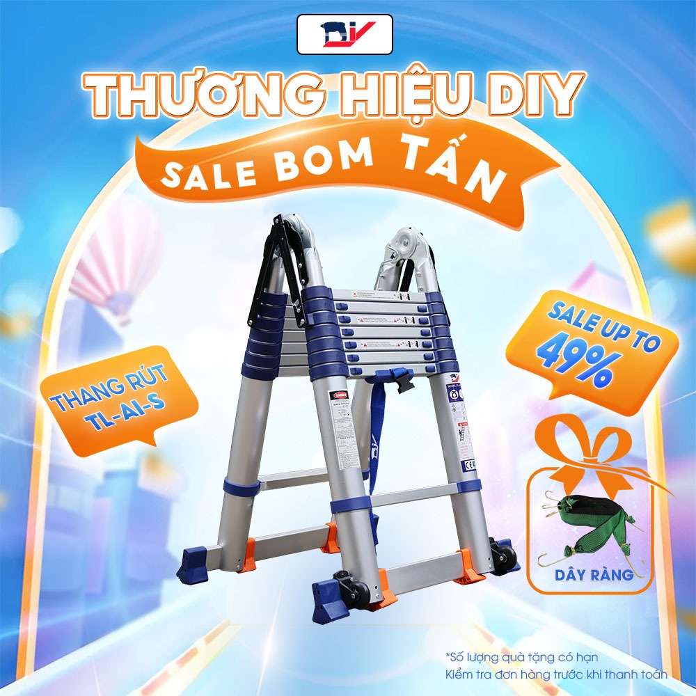 Thang Nhôm Rút Đôi Cao Cấp Chữ A 1.8 - 2.4 - 2.8m Kèm Nẹp Thép Cố Định, Ốp Chống Trượt-300KG