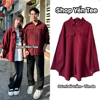 ( 6 màu ) Áo sơ mi dài tay thiết kế 2 túi màu đỏ may mắn , mặc đôi nhóm chất đẹp không nhăn