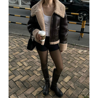 Áo khoác da lót lông - Faux shearling aviator mustang jacket (Hình ảnh thật shop chụp)
