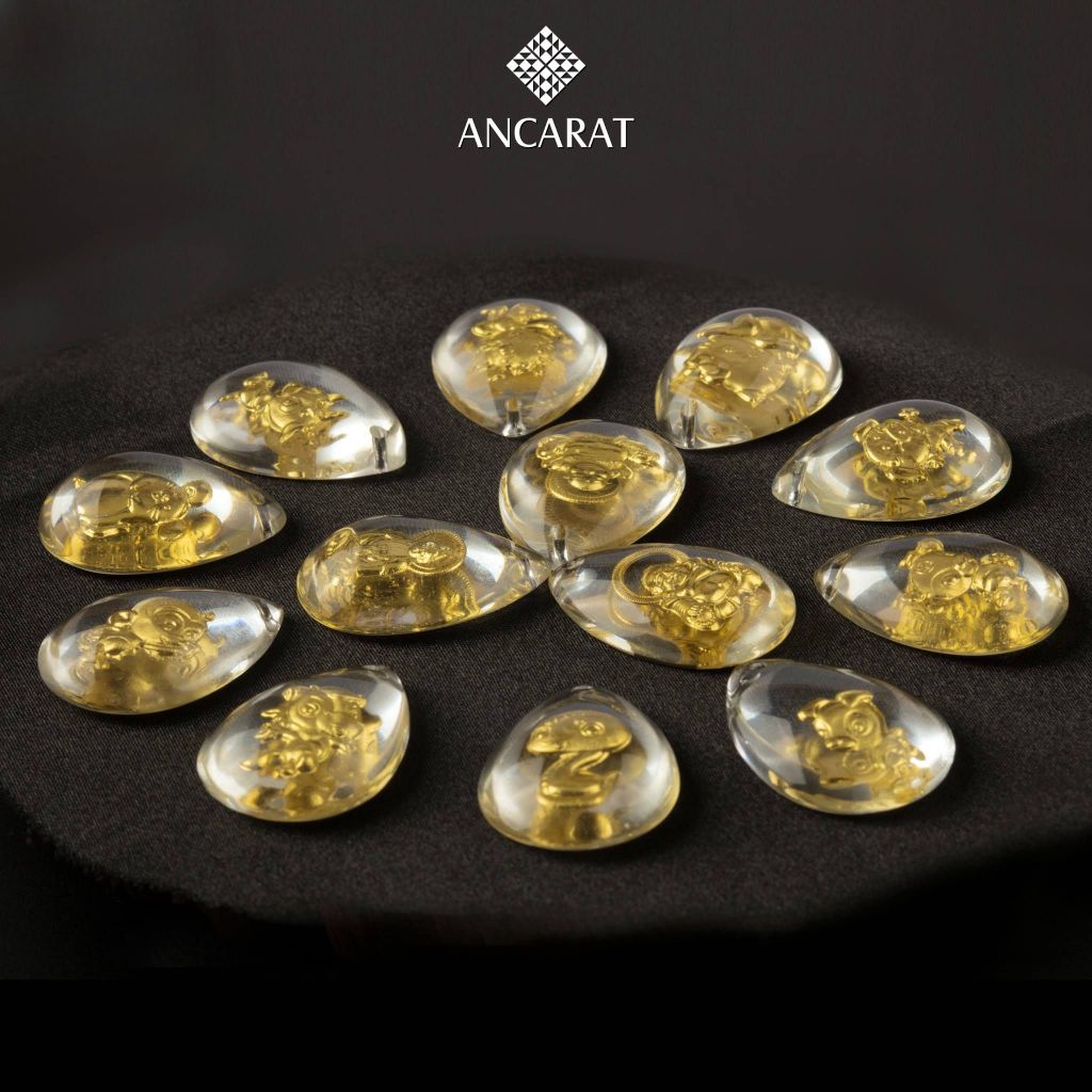 [Quà tặng] Mặt dây chuyền 3D 12 con giáp dát vàng - Ancarat