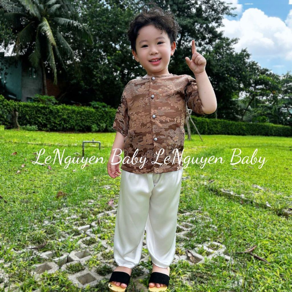 (7-35kg) Bộ bà ba bé trai, bộ quấn áo Gấm phú ông cho bé, Áo Gấm quần Lụa mềm mại