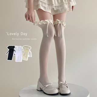 Tất Đùi Ren Lưới Phối Nơ Phong Cách Lolita Tất Vớ Bắp Chân Jk Cosplay Kiểu Dáng Hàn Quốc by.Lisa