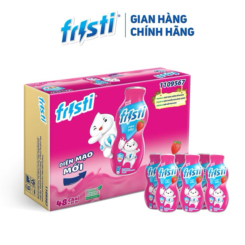 Thùng sữa chua uống lên men tự nhiên Fristi 48 x 80ml Hương Dâu