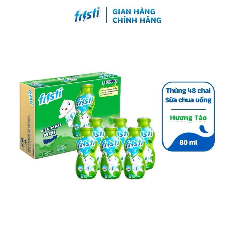 Thùng sữa chua uống lên men tự nhiên Fristi 48 x 80ml Hương Táo