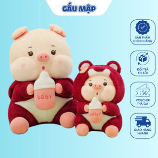  Gấu Bông Lena Đội Mũ Cosplay Thú Nhồi Bông Lena Heo Ôm Bình Sữa Dễ Thương Chất Mềm Mịn Cao Cấp 
