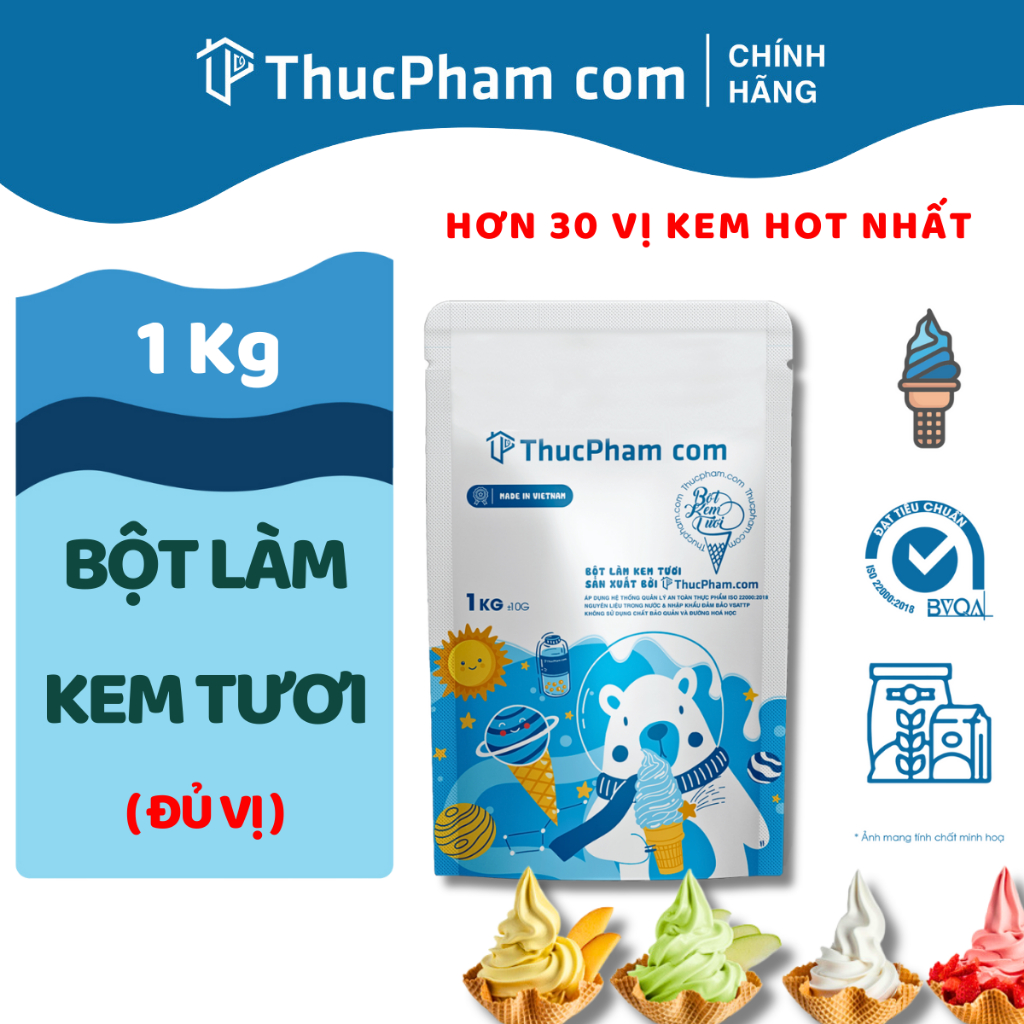 Bột Làm Kem Tươi ThucPhamCom Đủ Vị -1KG-Chứng Nhận ISO,FDA - Hương Vị Cao Cấp, Nguyên Liệu Nhập Khẩu