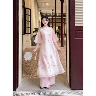 Áo dài cách tân Ngọc Nữ vải tơ hàn, họa tiết đính kết cao cấp, áo dài tết 2025