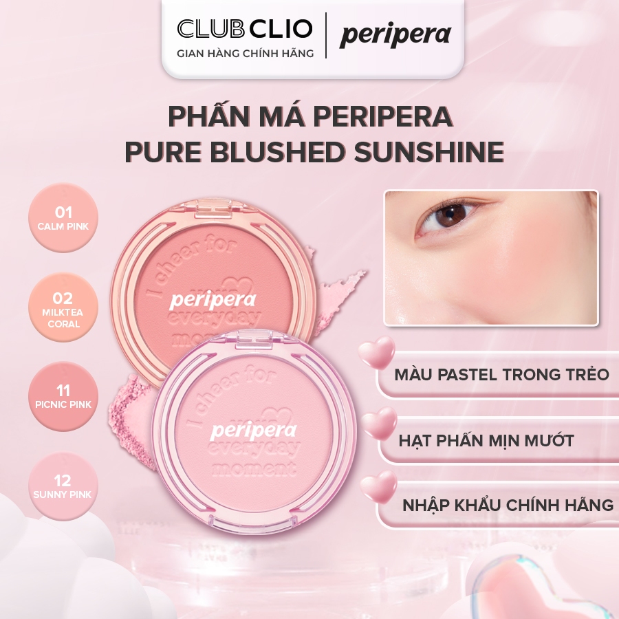  Phấn Má Hồng Peripera Pure Blushed Sunshine Cheek 4,2g Hạt Phấn Mịn Mướt Bám Lâu Trên Da Chính Hãng PEPHANMASC 