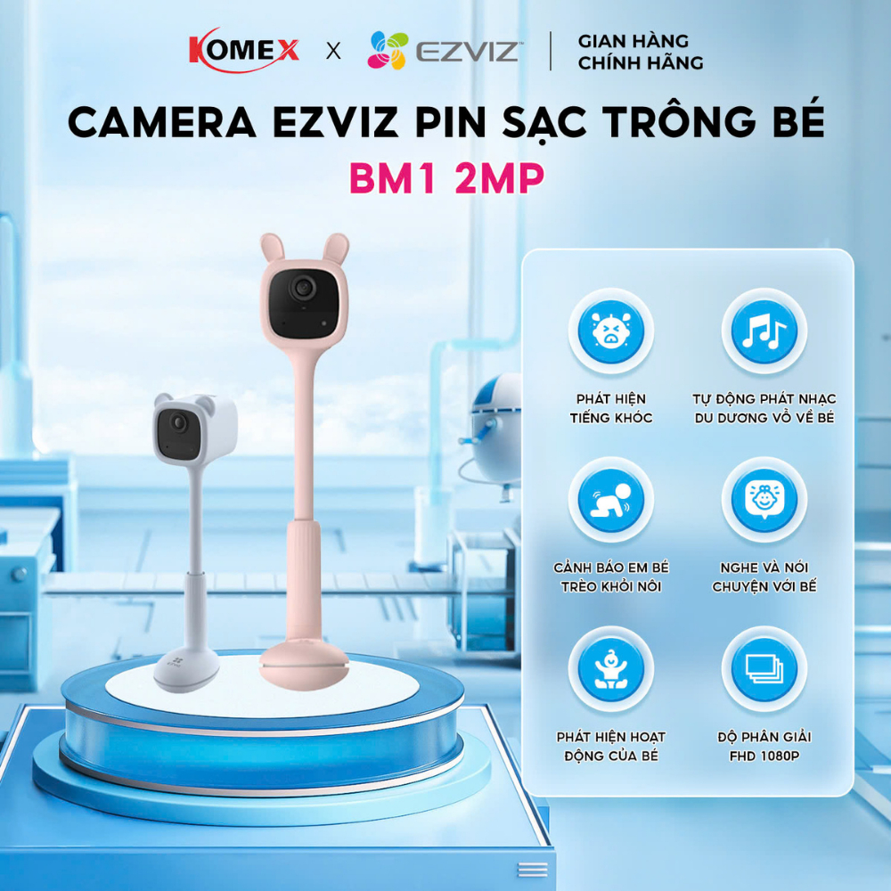 Camera pin sạc trông trẻ EZVIZ BM1 FHD 1080P giám sát từ xa theo dõi phát hiện tiếng khóc
