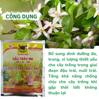 Phân Bón Đầu Trâu MK NPK 15-5-40 VUONBABYLON, Trái Lớn, Chắc Hạt, Cây Khỏe - Gói 10G
