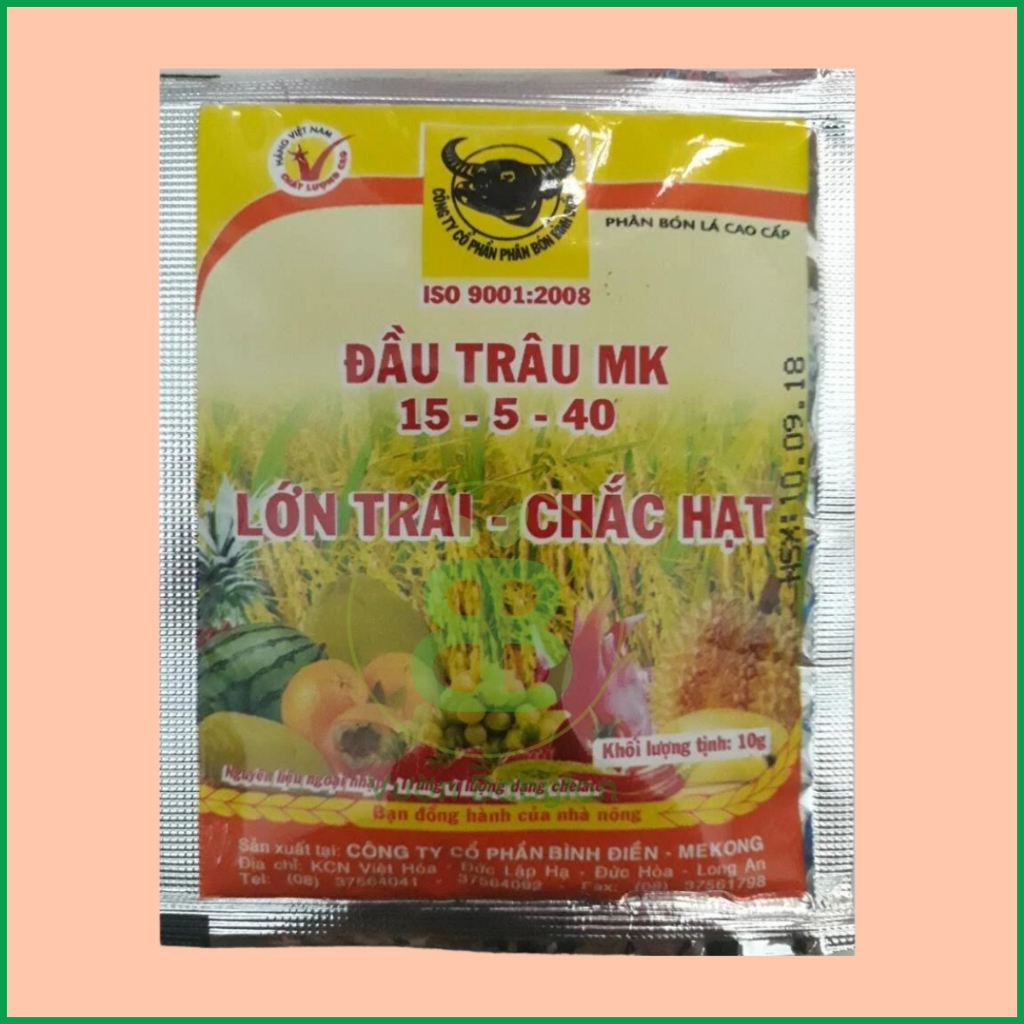 Phân Bón Đầu Trâu MK NPK 15-5-40 VUONBABYLON, Trái Lớn, Chắc Hạt, Cây Khỏe - Gói 10G