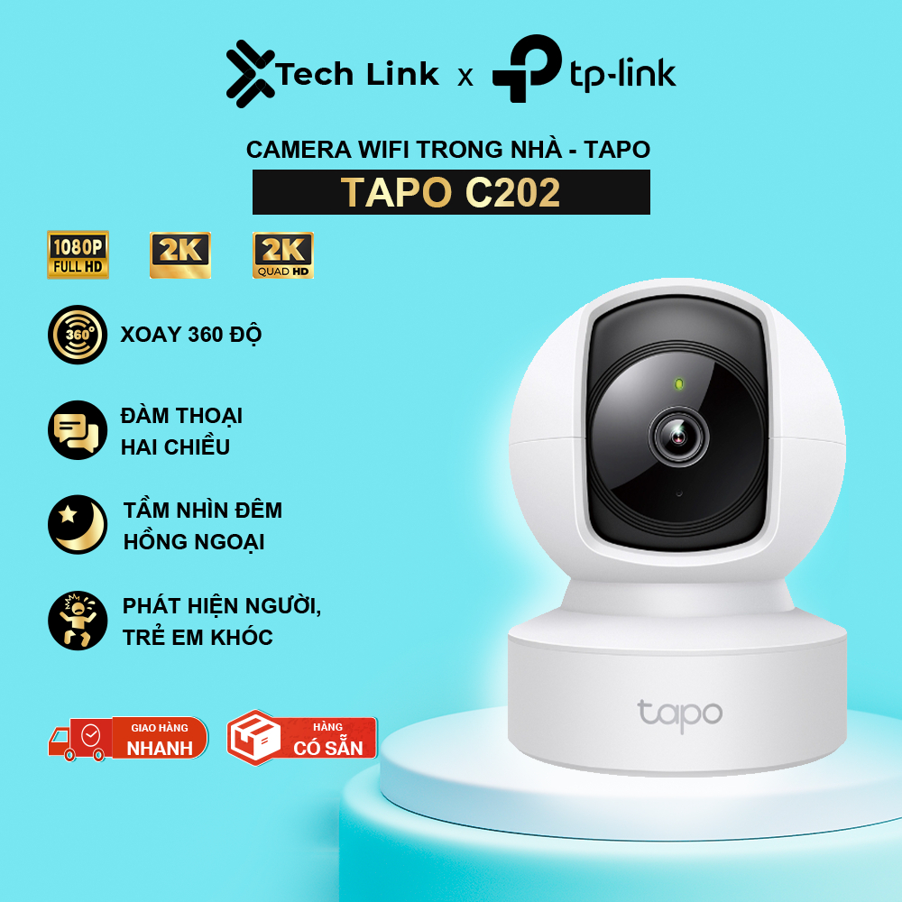 Camera Wifi TP-Link Tapo C212 / C202 Độ Phân Giải 2K UHD Quay/Quét 360 Độ