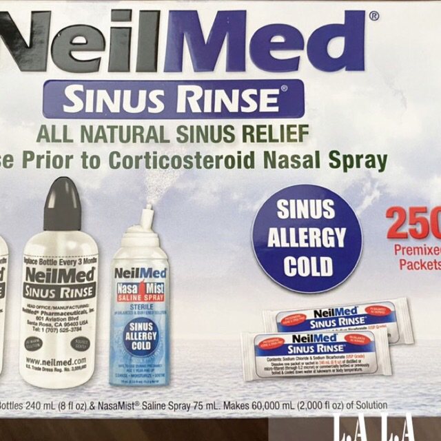Bộ rửa mũi Neilmed Sinus Rinse (2 bình nhựa + 250 gói muối + chai xịt)