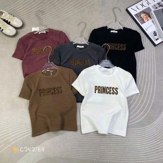  Áo thun nữ tay ngắn cổ tròn in chữ beo PRINCESS hàng Quảng Châu áo phông mùa hè form vừa hàn quốc 242169 G23 