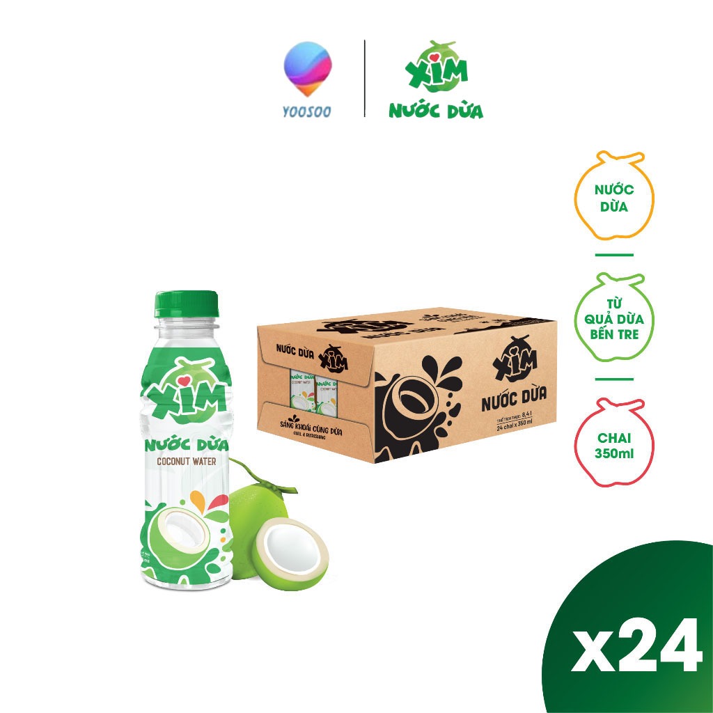 Thùng 24 Chai Nước Dừa Xim/ Nước Dừa Xim Thạch Dừa Tươi Chai 350mL - COCOXIM - YOOSOO