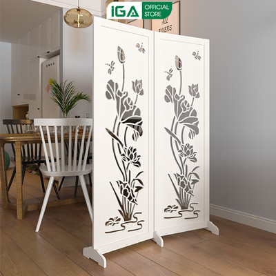 Vách ngăn bình phong họa tiết sen vàng decor nột thất thương hiệu IGA (Khách đặt từ 2 tấm trở lên)