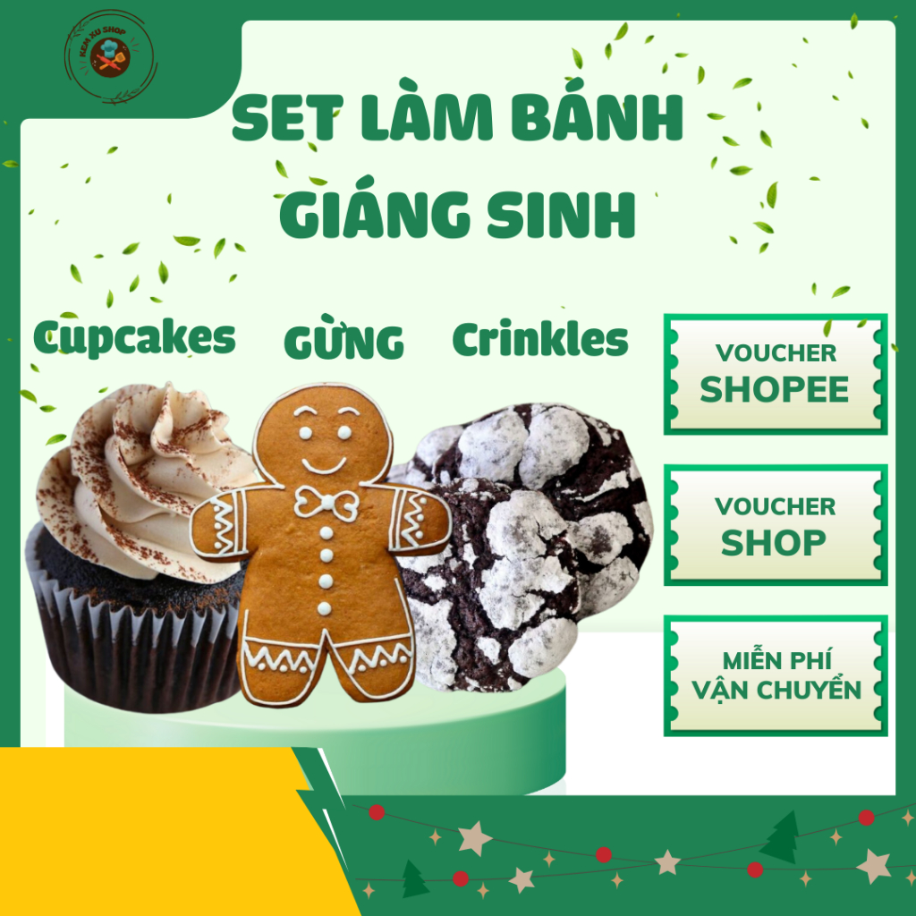 Set làm bánh giáng sinh tại nhà mix vị, bánh gừng, bánh crinkle, bánh cupcake, GIÁNG SINH vui vẻ