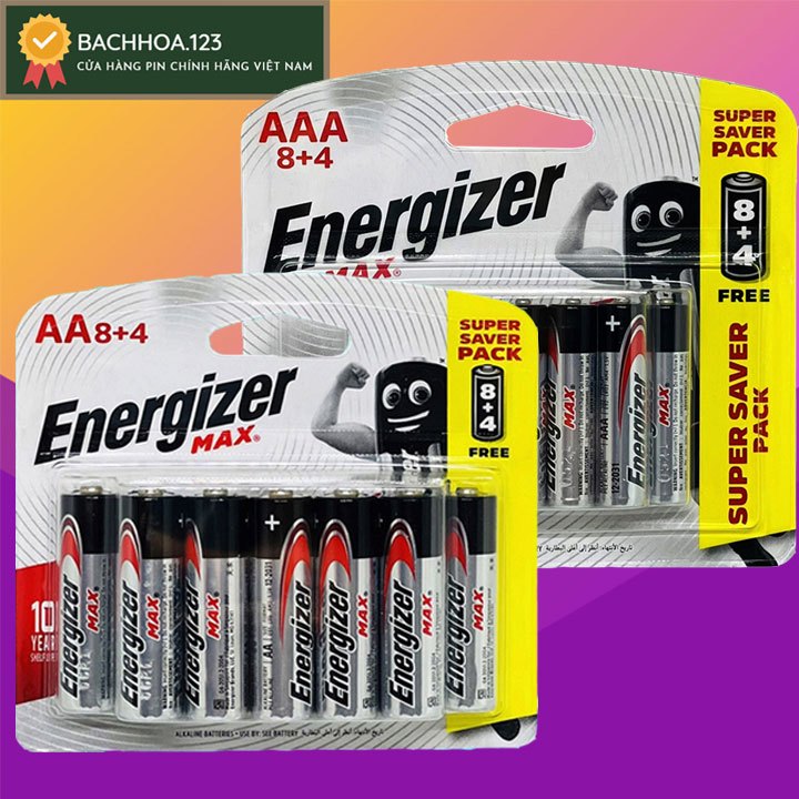 Pin AA, AAA Energizer Alkaline chống chảy 1.5v E91, E92/LR6, LR03 (Xuất xứ Singapore) Loại vỉ 12viên