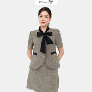 Áo Tweed phối nơ Sophia nữ IVY moda MS 16M7987