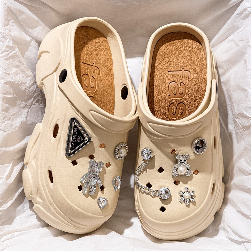 Dép sục nữ cross đế cao 7cm THAN BÁNH, sục nữ đế cao 7 phân, tặng kèm charm sticker, SAKI