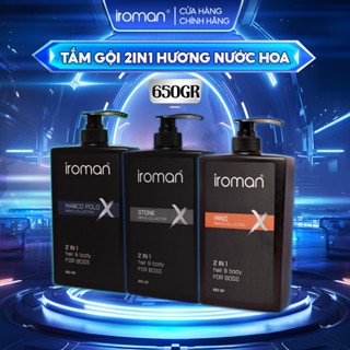 Tắm Gội 2in1 IROMAN 650G Hương Nước Hoa Pháp Cao Cấp Ngăn Ngừa Gàu Kiểm Soát Dầu Nhờn Sạch Sâu Da Đầu Dành Cho Nam Giới