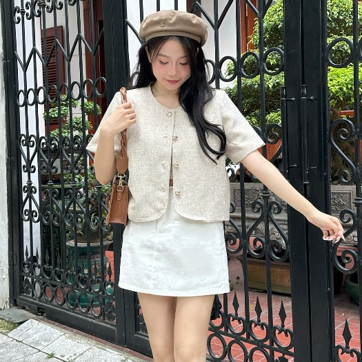 Áo Blazer Cổ Tròn Nữ Dáng Lửng Cộc Tay Họa Tiết Túi Cơi Trước Nữ Tính Dáng Hàn Quốc- 29feb.closet - A472 | BigBuy360 - bigbuy360.vn