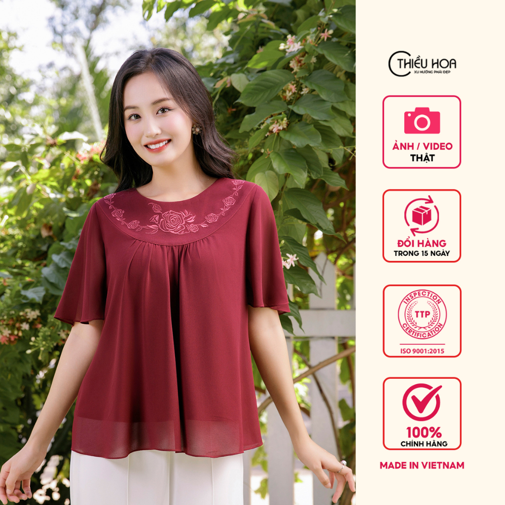 Áo Thiết Kế Trung Niên, chất liệu Chiffon cao cấp, dáng suông dễ mặc thương hiệu Thiều Hoa AN3L0526