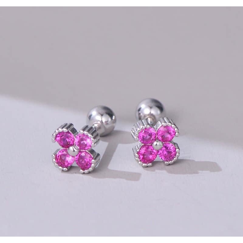 Khuyên tai bạc 925 - Khuyên tai Cỏ 4 lá chốt vặn