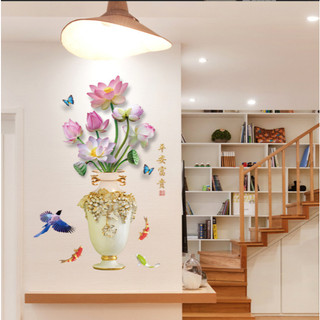 Decal trang trí tường - Bình Hoa Sen kiềng 3d