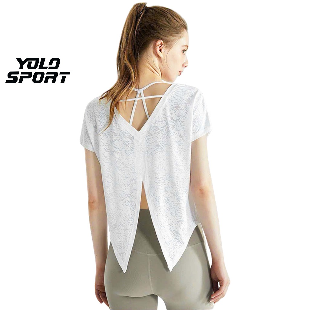 Áo Tanktop Tập Gym Nữ Tank Top Croptop Lưới Kiểu Xẻ Buộc Eo Nơ Phía Sau Cá Tính Vải Thun Mỏng Thoáng Mát YOLO SPORT