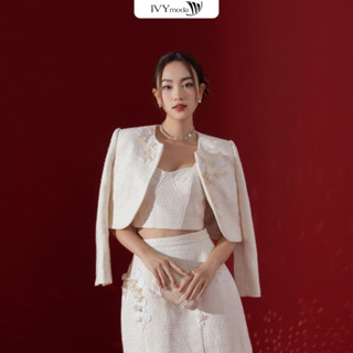 Áo khoác tweed đính hoa nổi nữ IVY moda MS 67M8140
