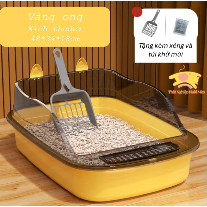 (Hỏa Tốc) Khay chậu vệ sinh cho mèo cỡ lớn thành cao chống văng cát tặng kèm xẻng và túi than khử mùi