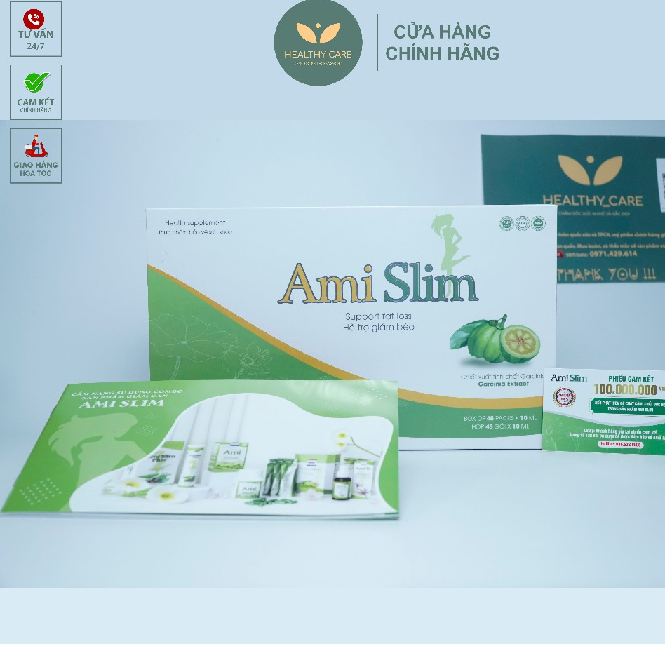Combo 2 Thạch giảm cân Ami Slim Mẫu Mới Nhất Hộp 45 Gói - Hỗ Trợ Tăng Cường Chuyển Hóa Chất Béo