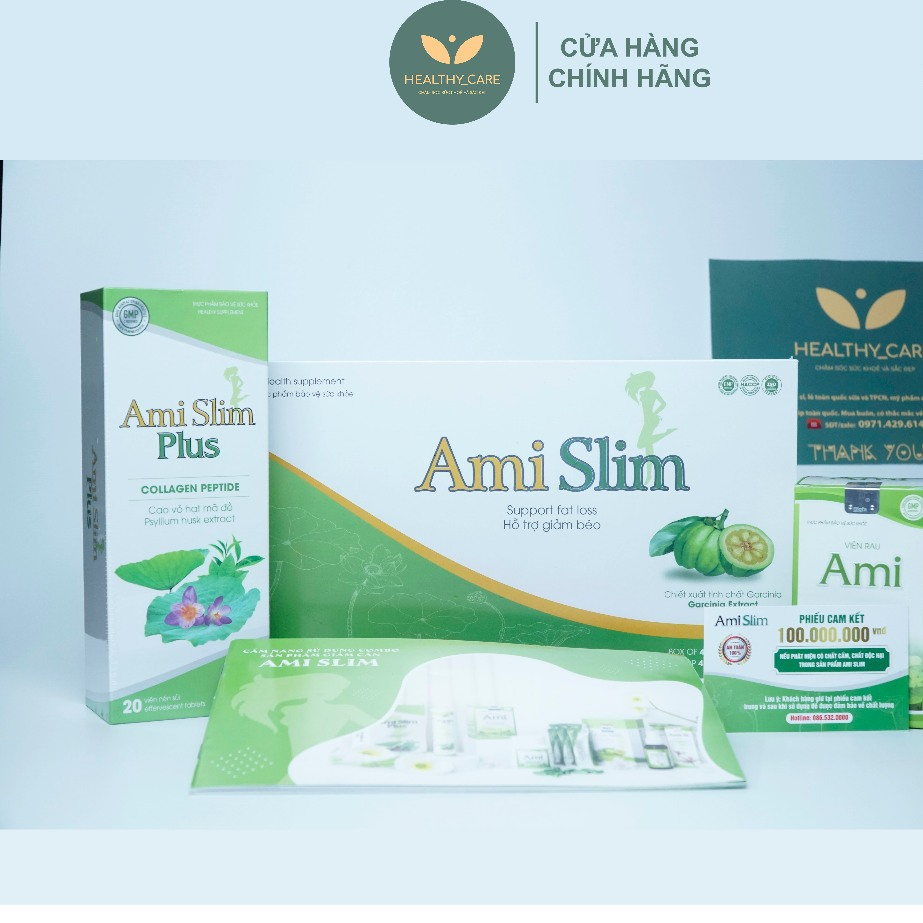 Combo 2 Thạch giảm cân Ami Slim Mẫu Mới Nhất Hộp 45 Gói - Hỗ Trợ Tăng Cường Chuyển Hóa Chất Béo